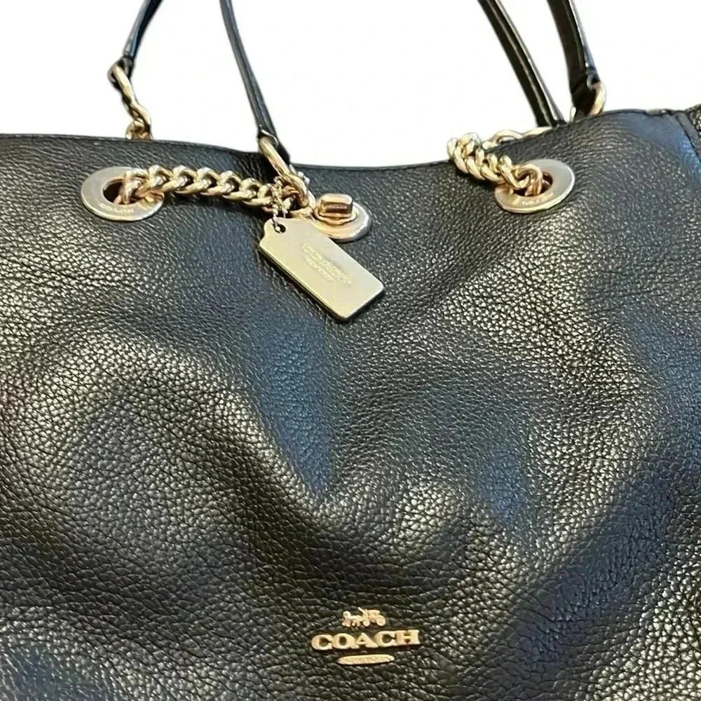 COACH 57107 Turnlock Chain Pebbled Leather Tote Shoulder Bag - Picture 6 of 7